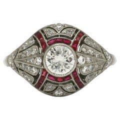 Edwardian Style Platinum Diamond Dome Ruby Engagement Ring 