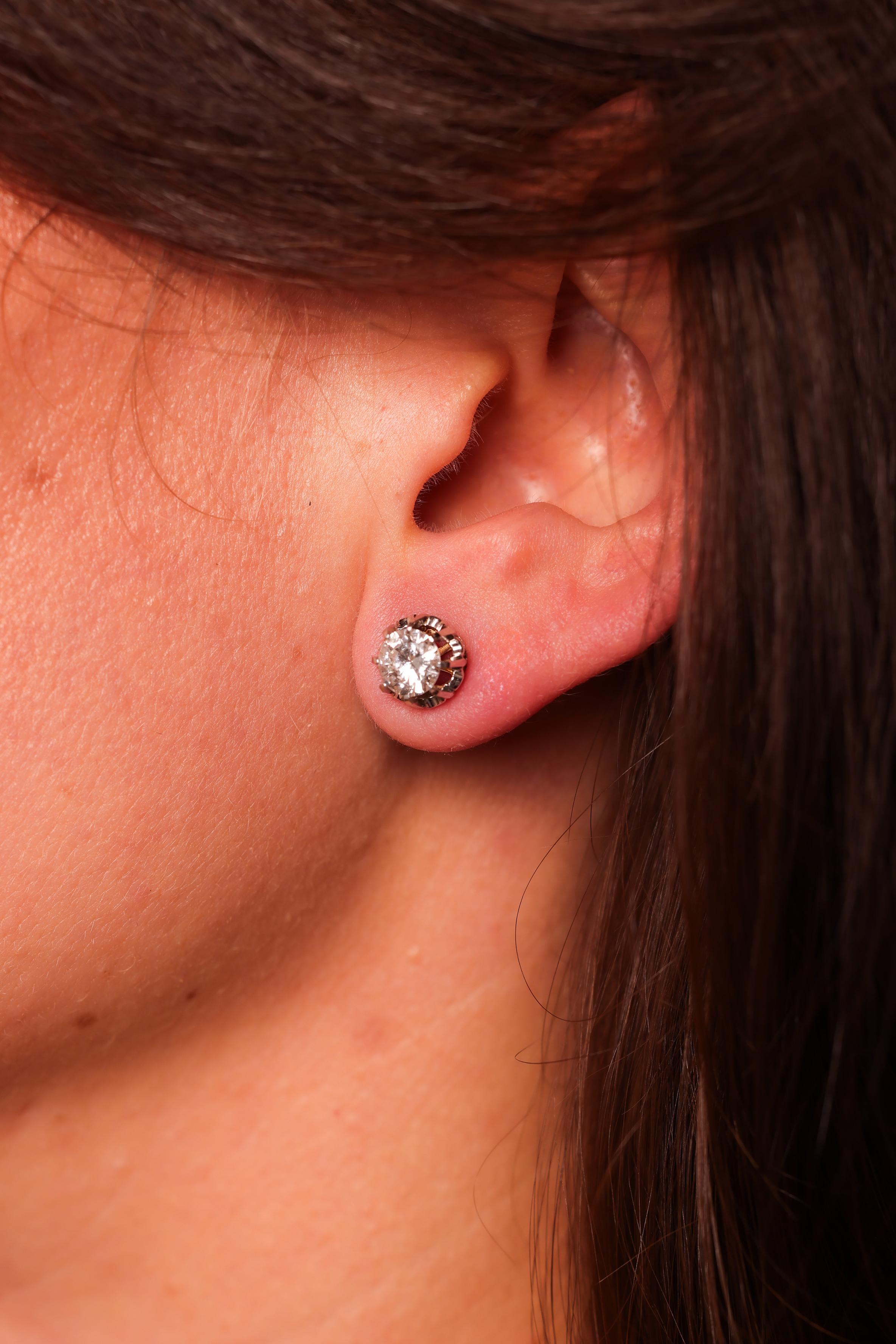 Edwardian Style Diamond Yellow Gold Stud Earrings In Excellent Condition For Sale In Beverly Hills, CA
