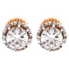 Edwardian Style Diamond Yellow Gold Stud Earrings