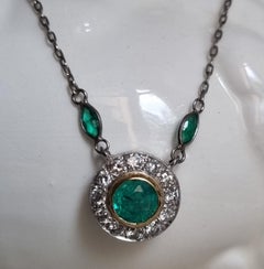 Edwardian Style Emerald and Diamond Pendant & Chain