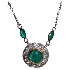 Antique Edwardian Style Emerald and Diamond Pendant & Chain
