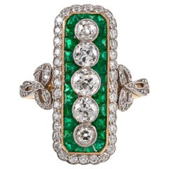 Edwardian Style Emerald and Diamond Plaque Ring