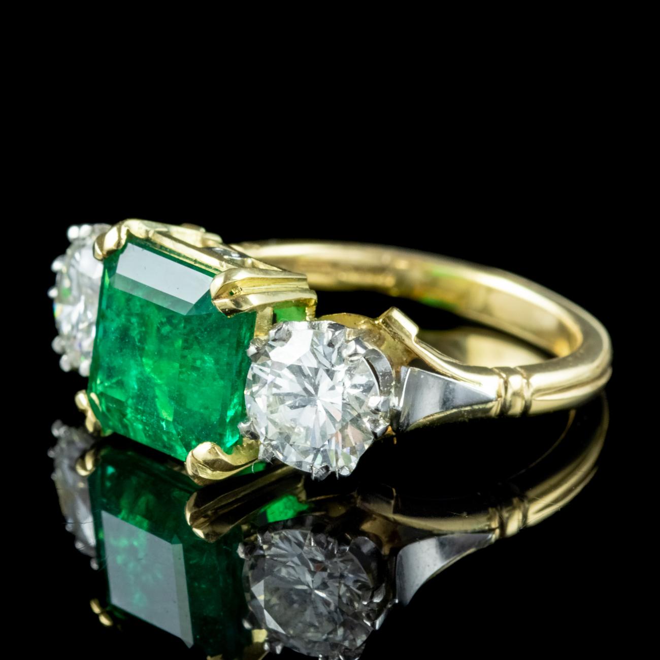 Edwardian Style Emerald Diamond Trilogy Ring 3.39ct Emerald 1.95ct Diamond  In Good Condition For Sale In Kendal, GB