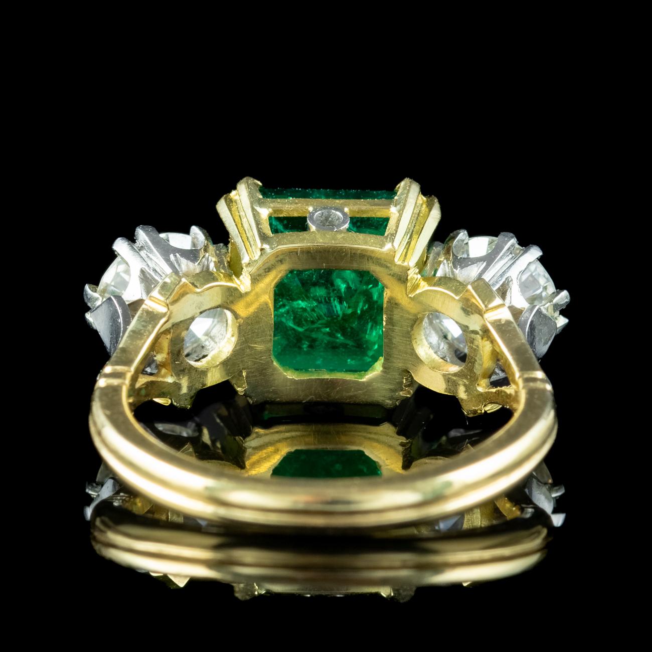 Women's Edwardian Style Emerald Diamond Trilogy Ring 3.39ct Emerald 1.95ct Diamond  For Sale