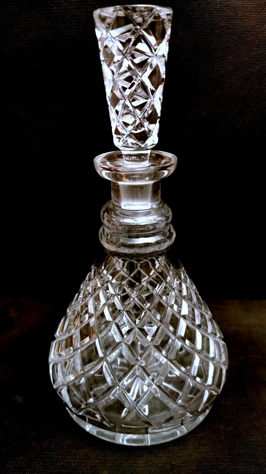 Hand-Carved Edwardian Style English Cut And Ground Crystal Liqueur Bottle