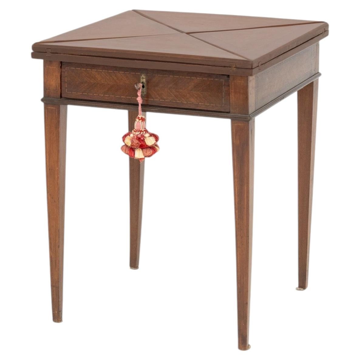 Edwardian Style Folding Envelope Game Table, Marquetry Inlay For Sale