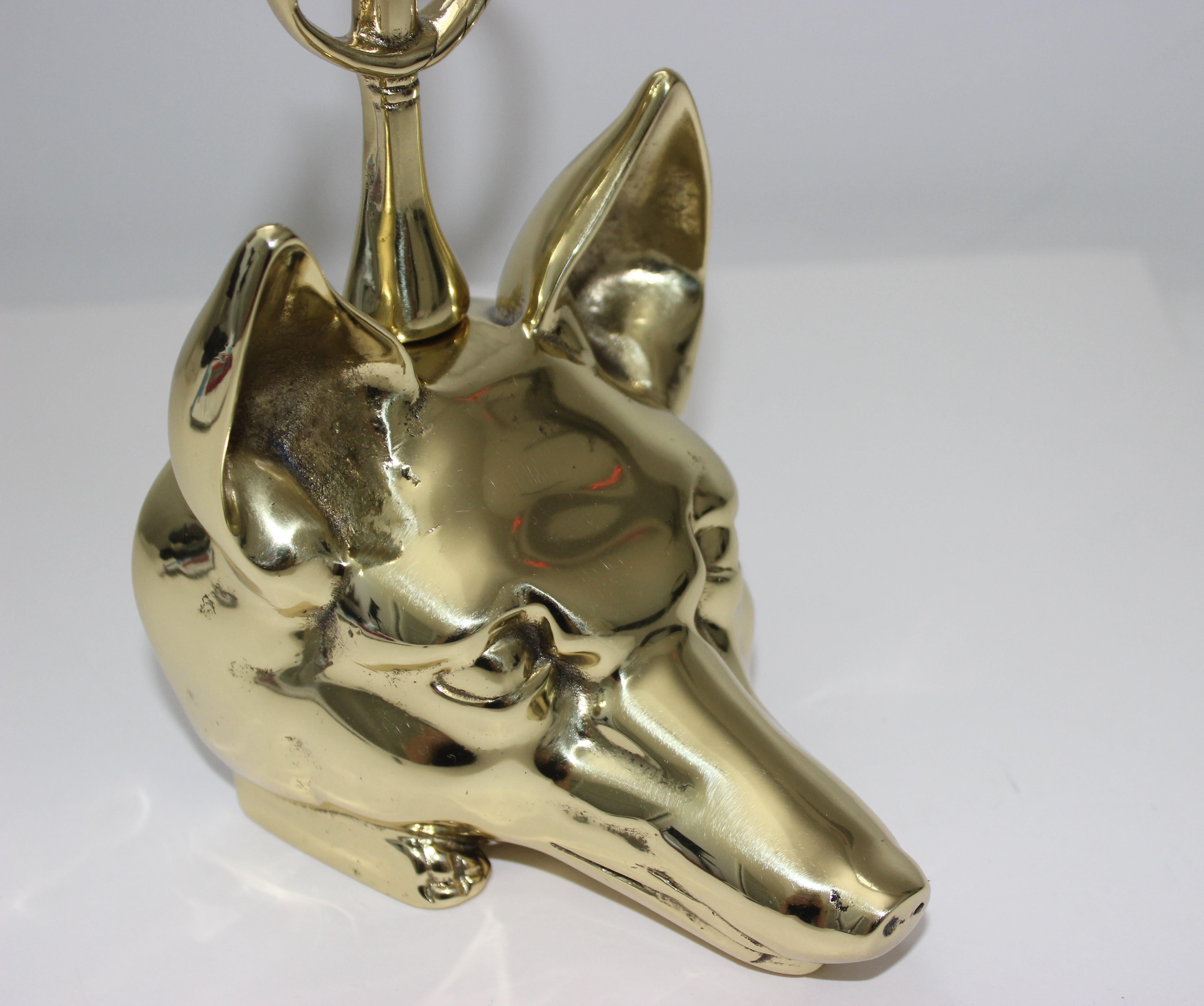 Brass Edwardian Style Fox and Riding Crop Door Stop For Sale