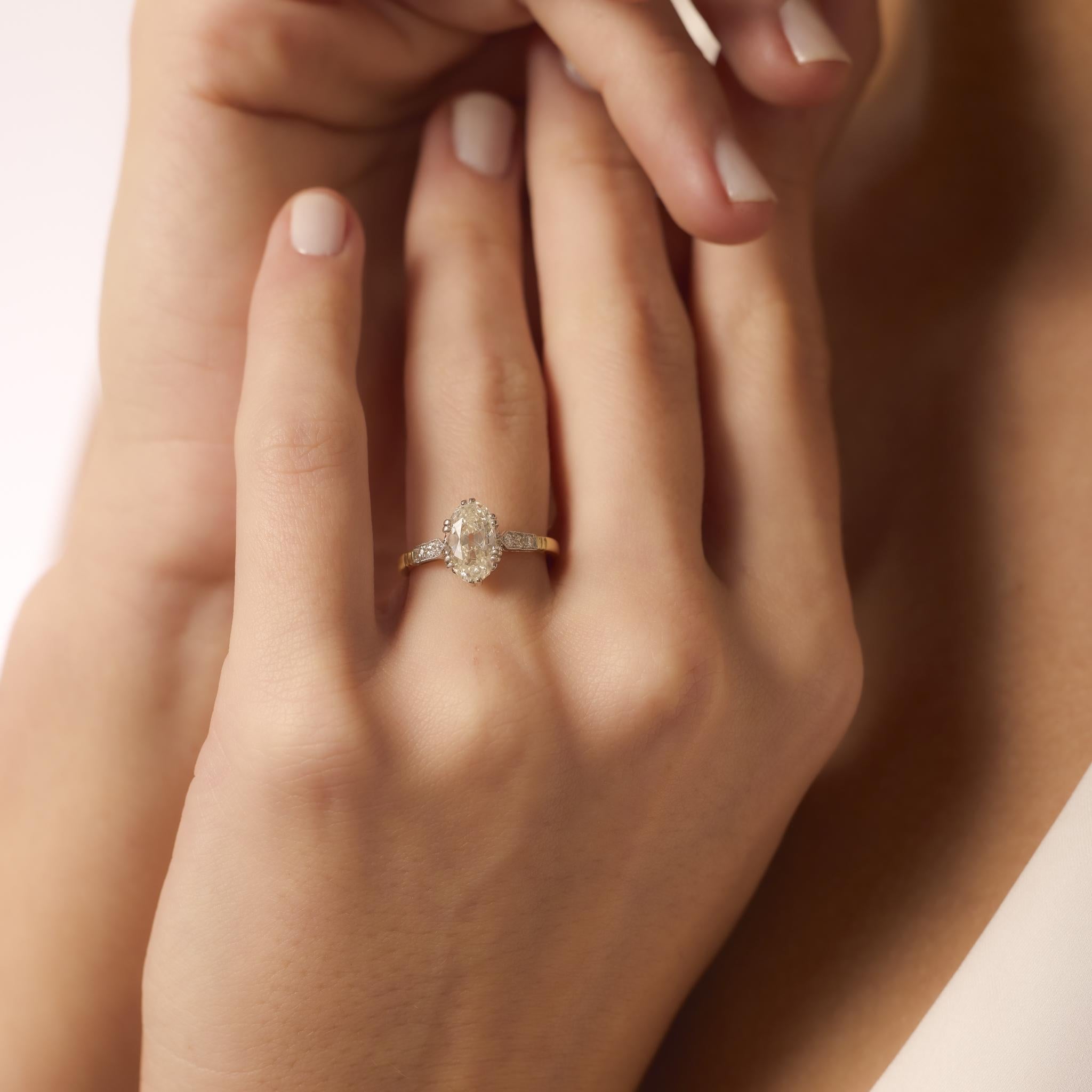 Edwardian style GIA 1.80 carat old mine diamond 18k yellow gold engagement ring In Good Condition For Sale In Beverly Hills, CA