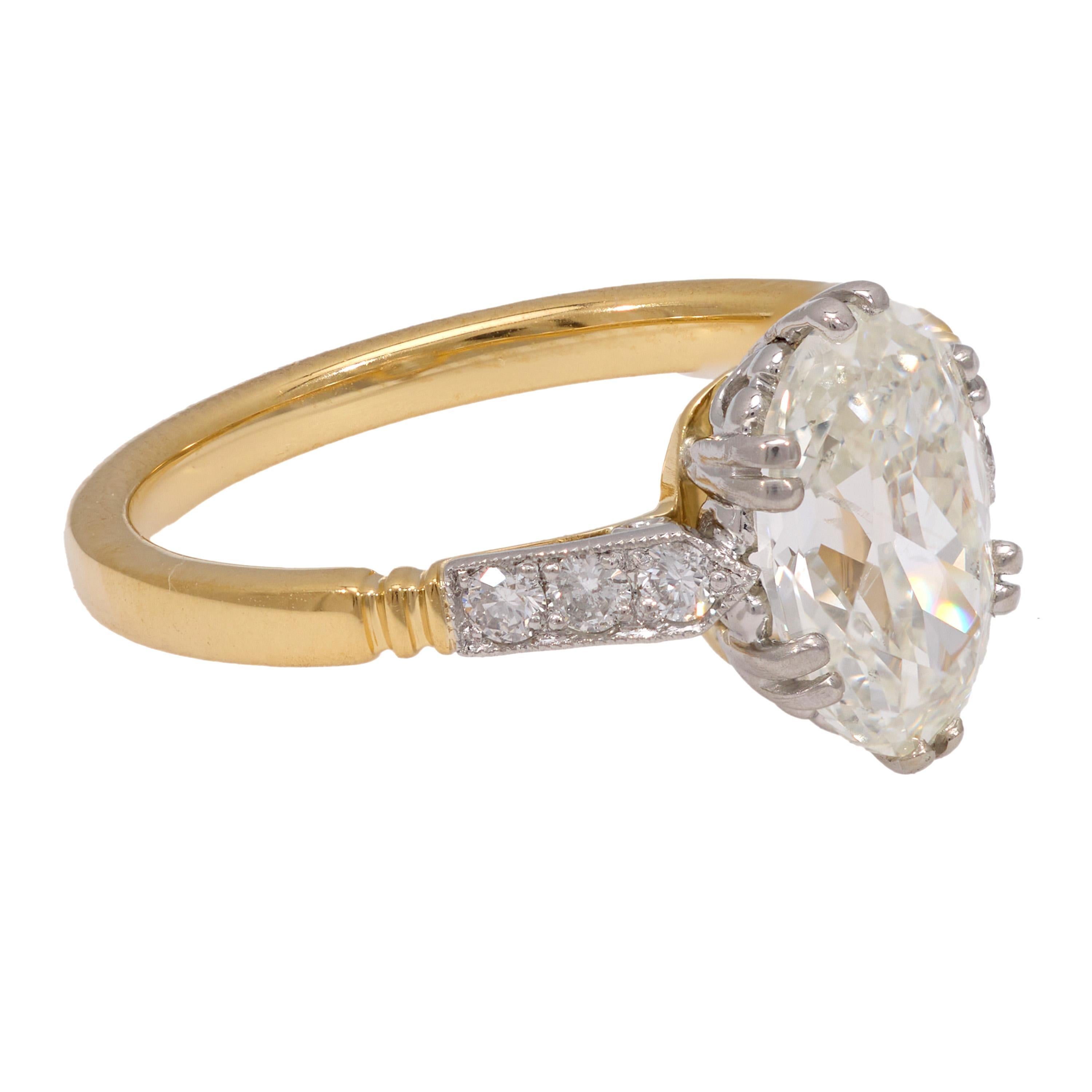 Women's Edwardian style GIA 1.80 carat old mine diamond 18k yellow gold engagement ring For Sale