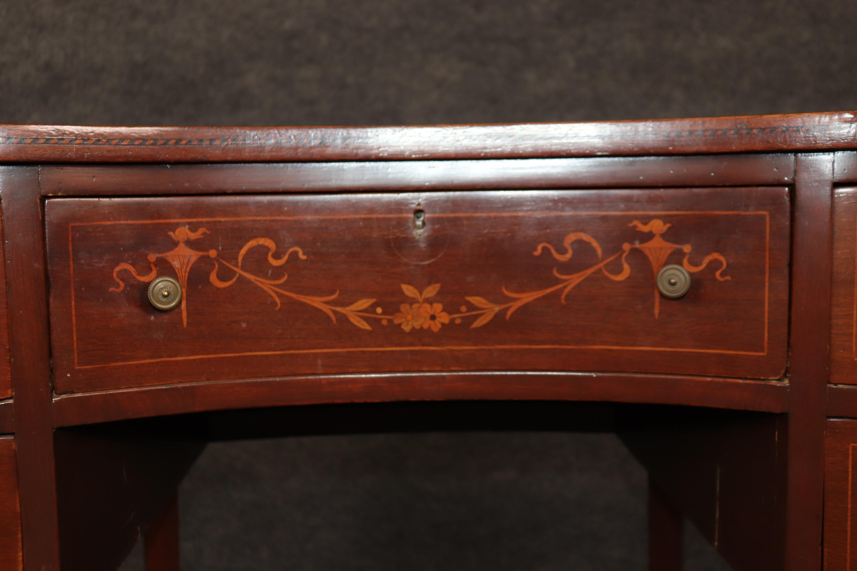 Edwardian Style Inlaid Walnut Chinoiserie Style Top Desk For Sale 5