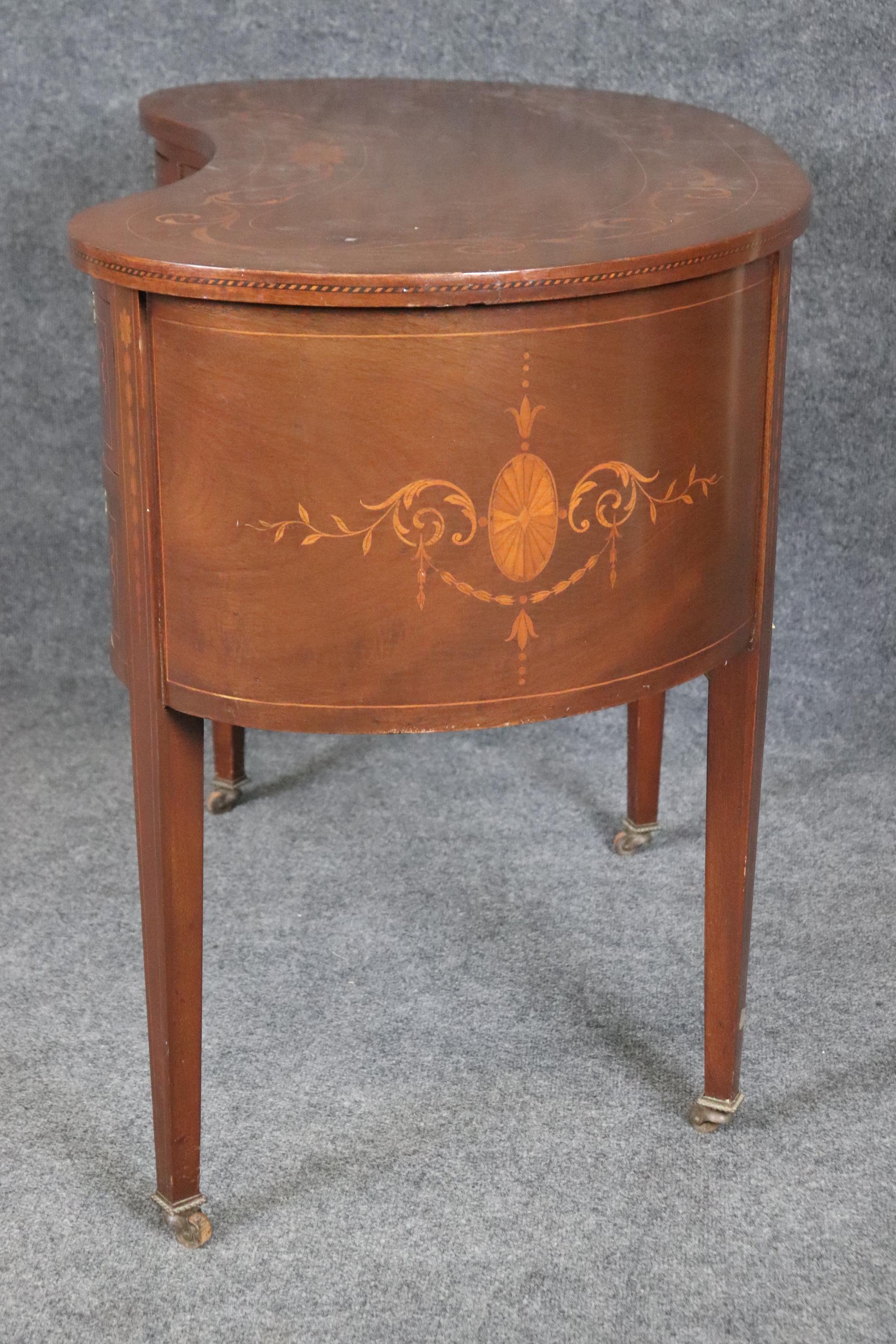 Satinwood Edwardian Style Inlaid Walnut Chinoiserie Style Top Desk For Sale