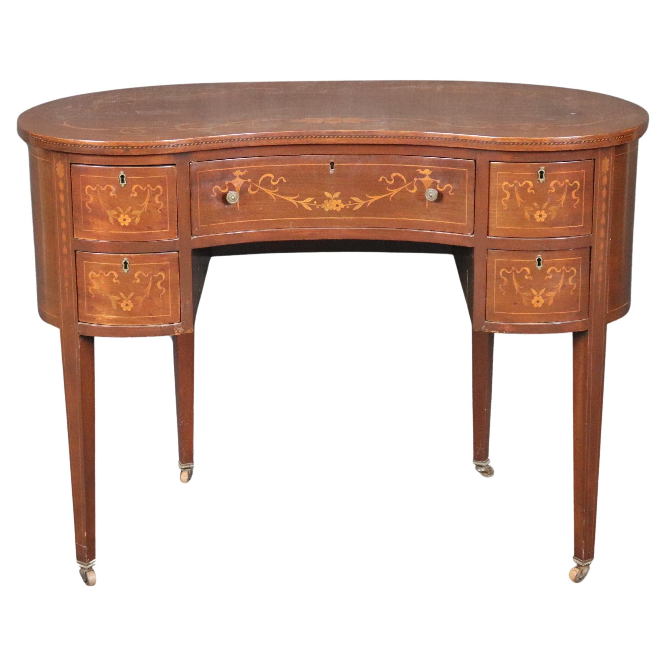 Edwardian Style Inlaid Walnut Chinoiserie Style Top Desk