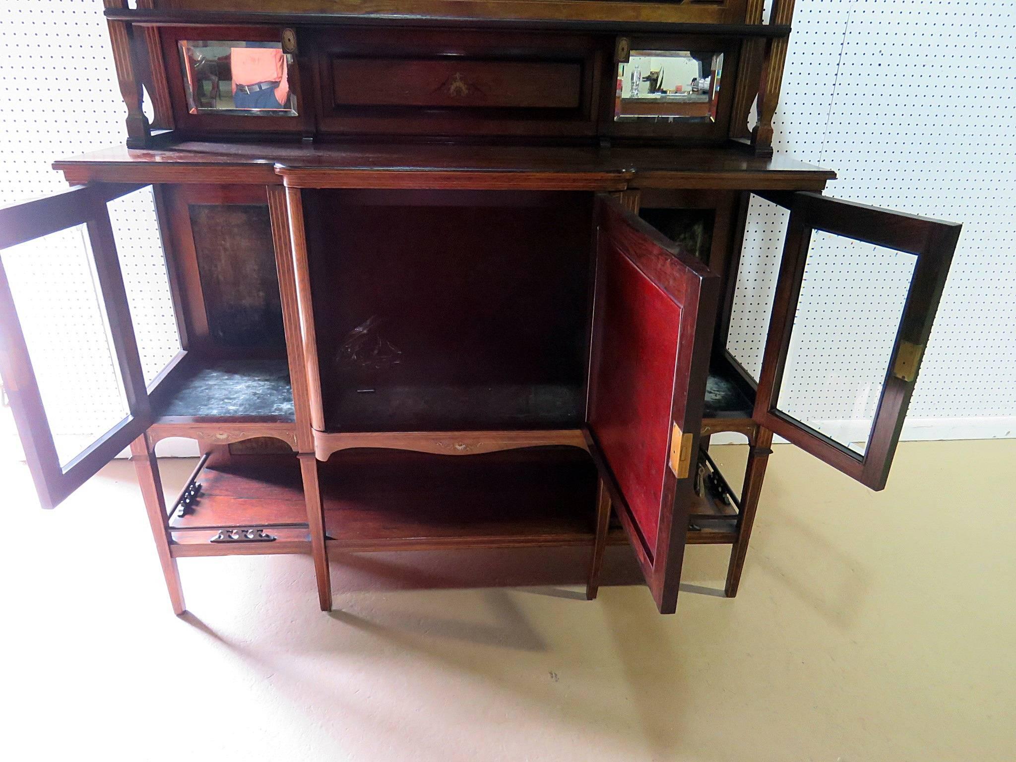 Edwardian Style Inlaid Sideboard with Superstructure In Good Condition For Sale In Swedesboro, NJ