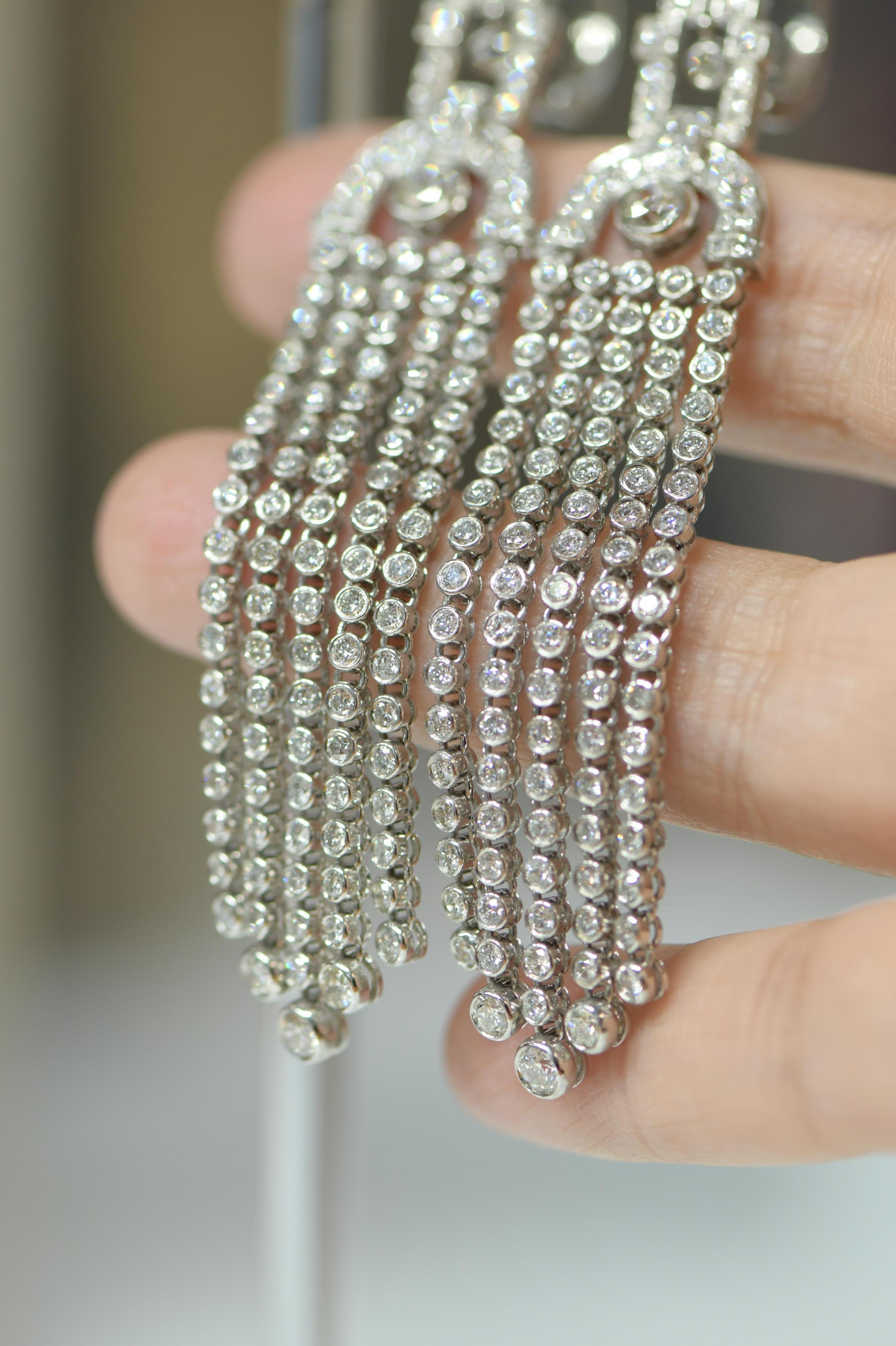 Edwardian Style Long Diamond Tassel Earrings For Sale 1