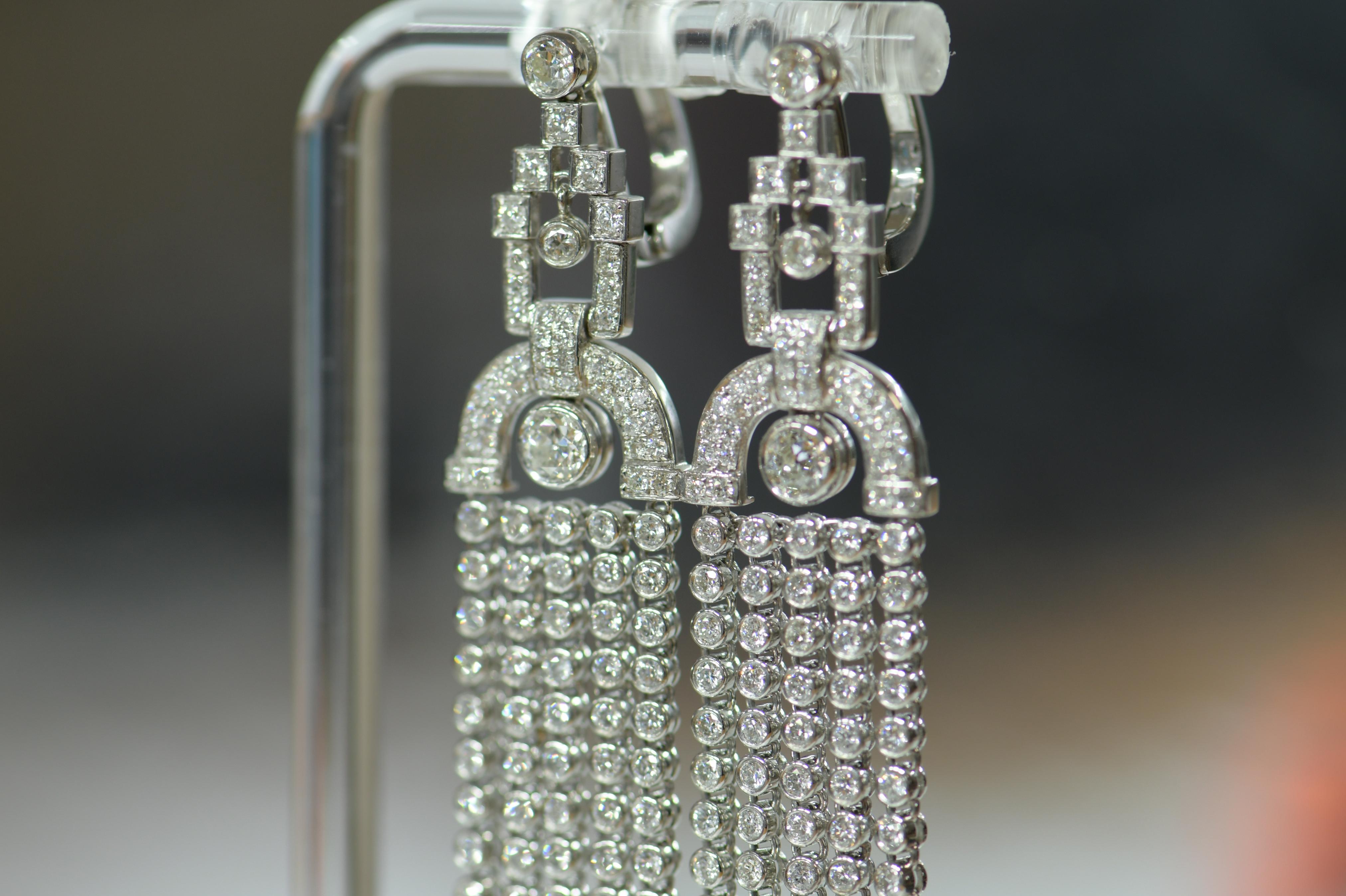 Edwardian Style Long Diamond Tassel Earrings For Sale 2