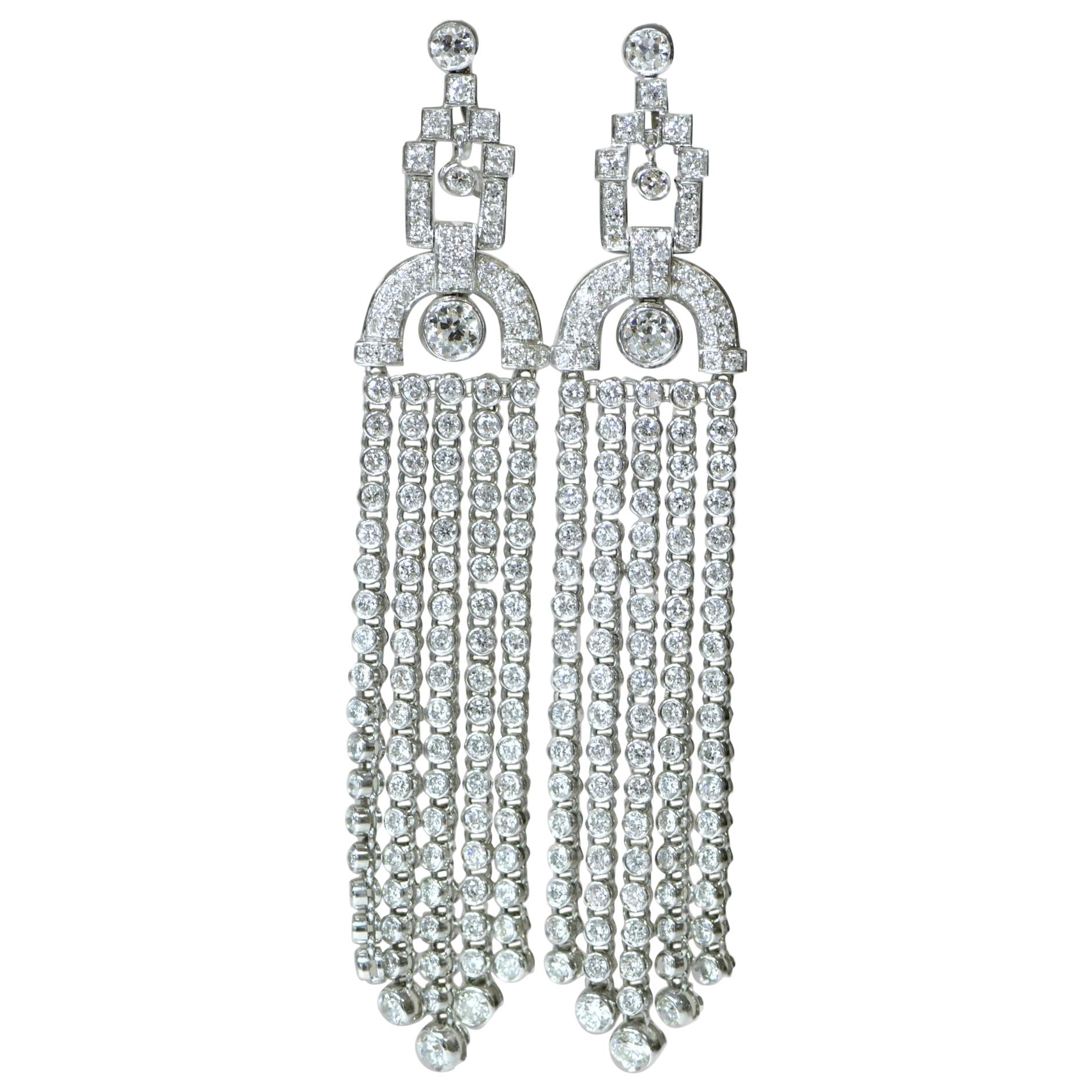 Edwardian Style Long Diamond Tassel Earrings For Sale