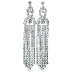 Edwardian Style Long Diamond Tassel Earrings