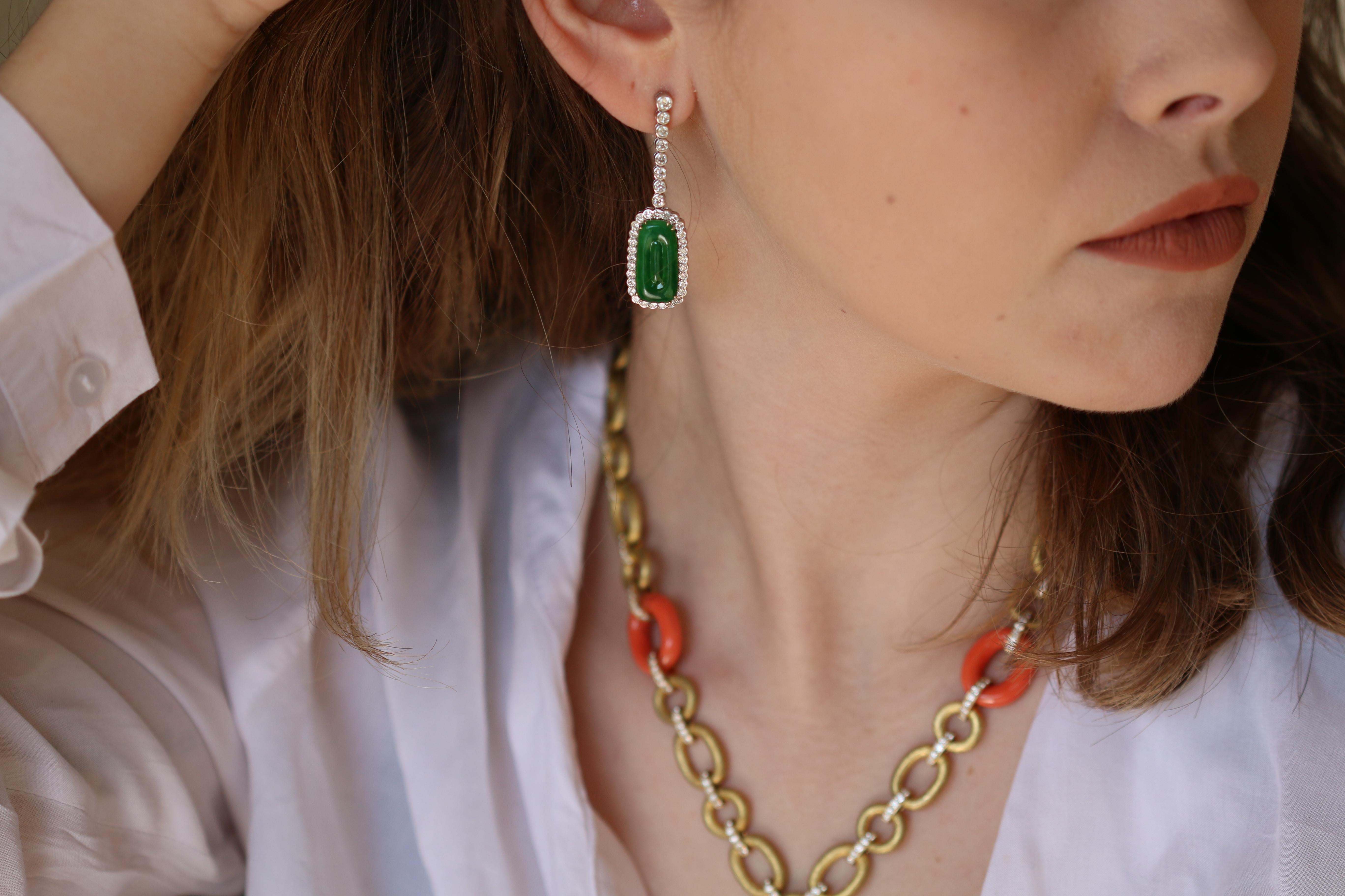 Edwardian Style Natural Jade Jadeite Diamond Drop Earrings In Excellent Condition For Sale In Banbury, GB
