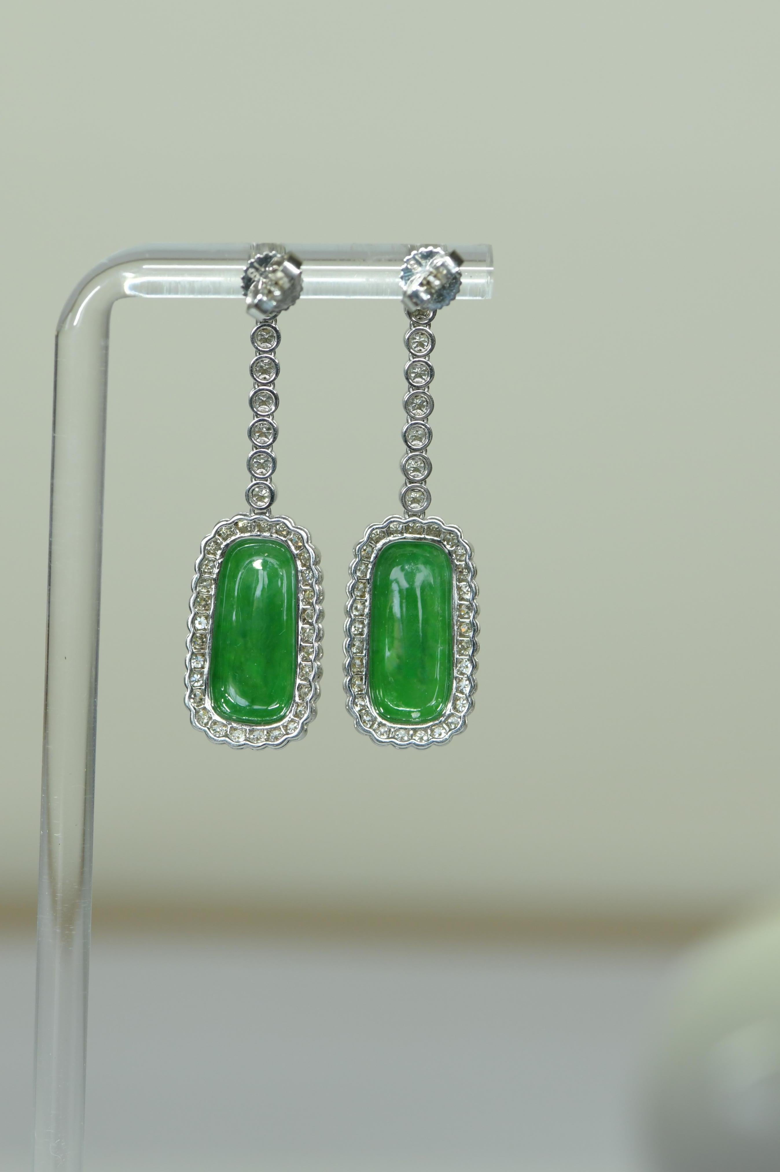Edwardian Style Natural Jade Jadeite Diamond Drop Earrings For Sale 1