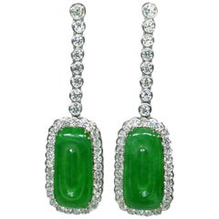 Edwardian Style Natural Jade Jadeite Diamond Drop Earrings