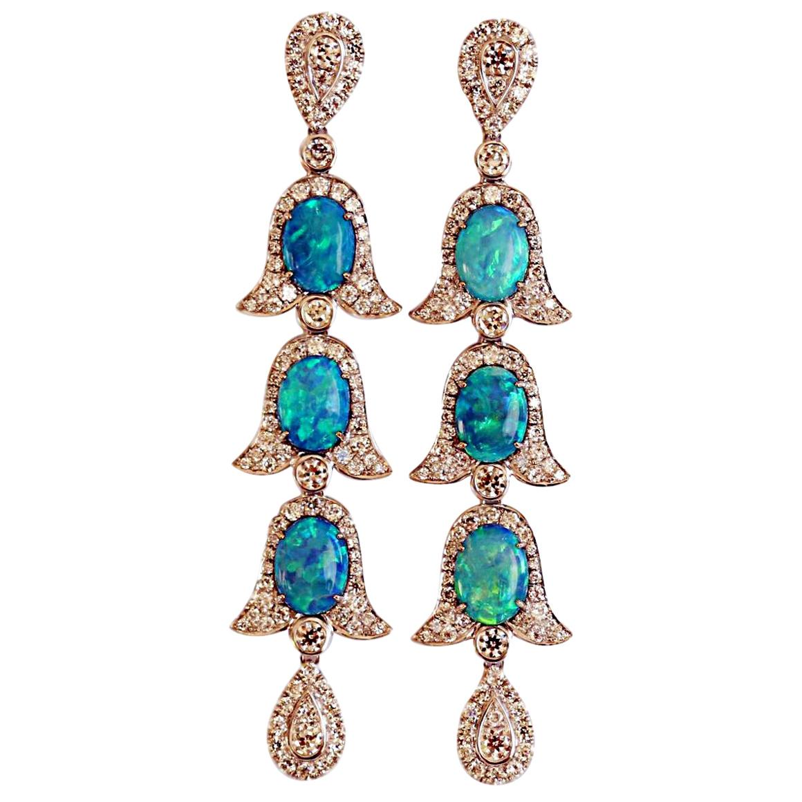 Ohrringe im edwardianischen Stil mit Opal und Diamanten im Angebot