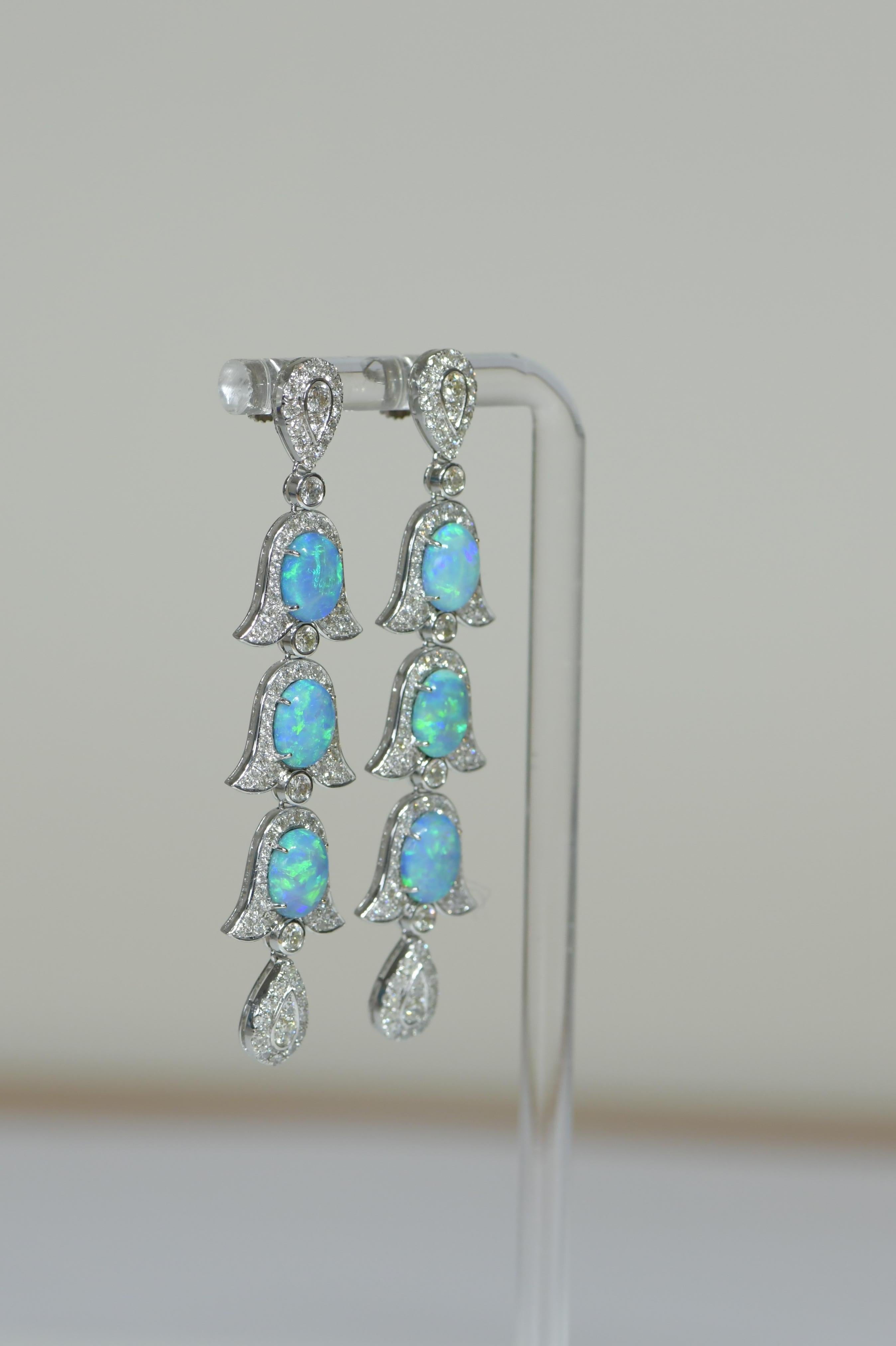 Edwardian Style of Opal and Diamond Earrings In Excellent Condition For Sale In Banbury, GB