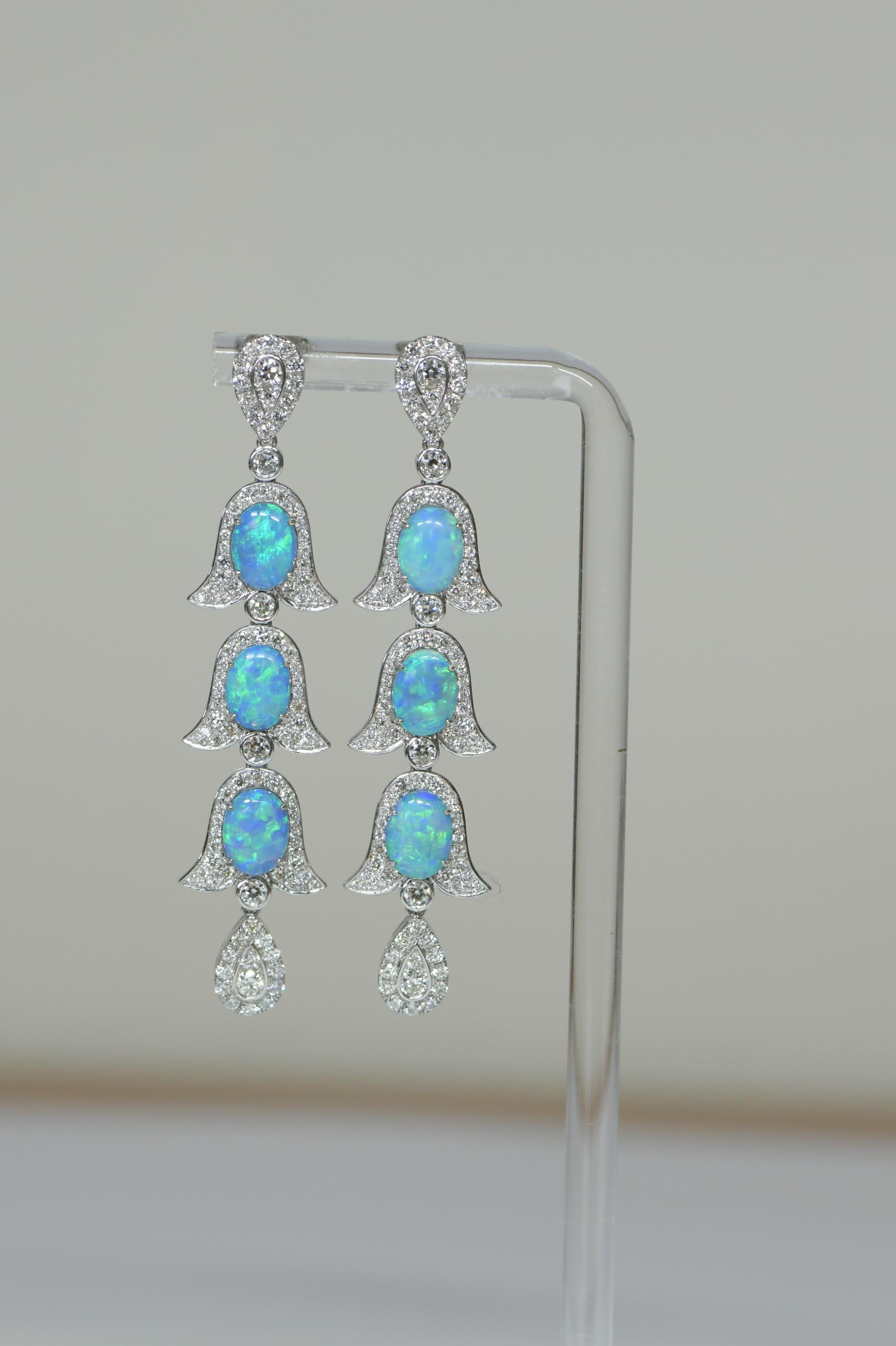 Ohrringe im edwardianischen Stil mit Opal und Diamanten Damen im Angebot