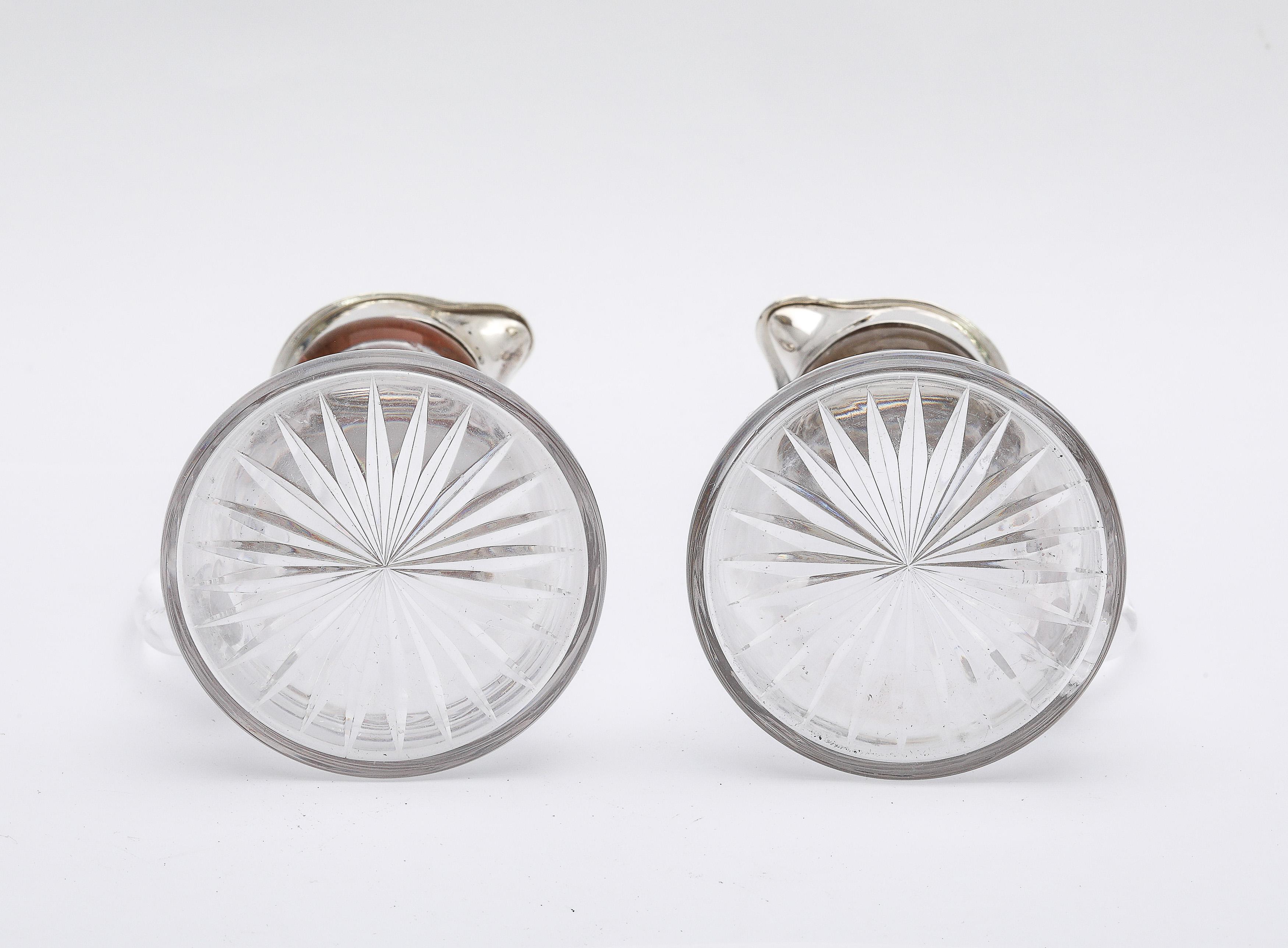 Edwardian Style Pair of Hand-Blown Sterling Silver-Mounted Whiskey Noggins/Tots For Sale 7