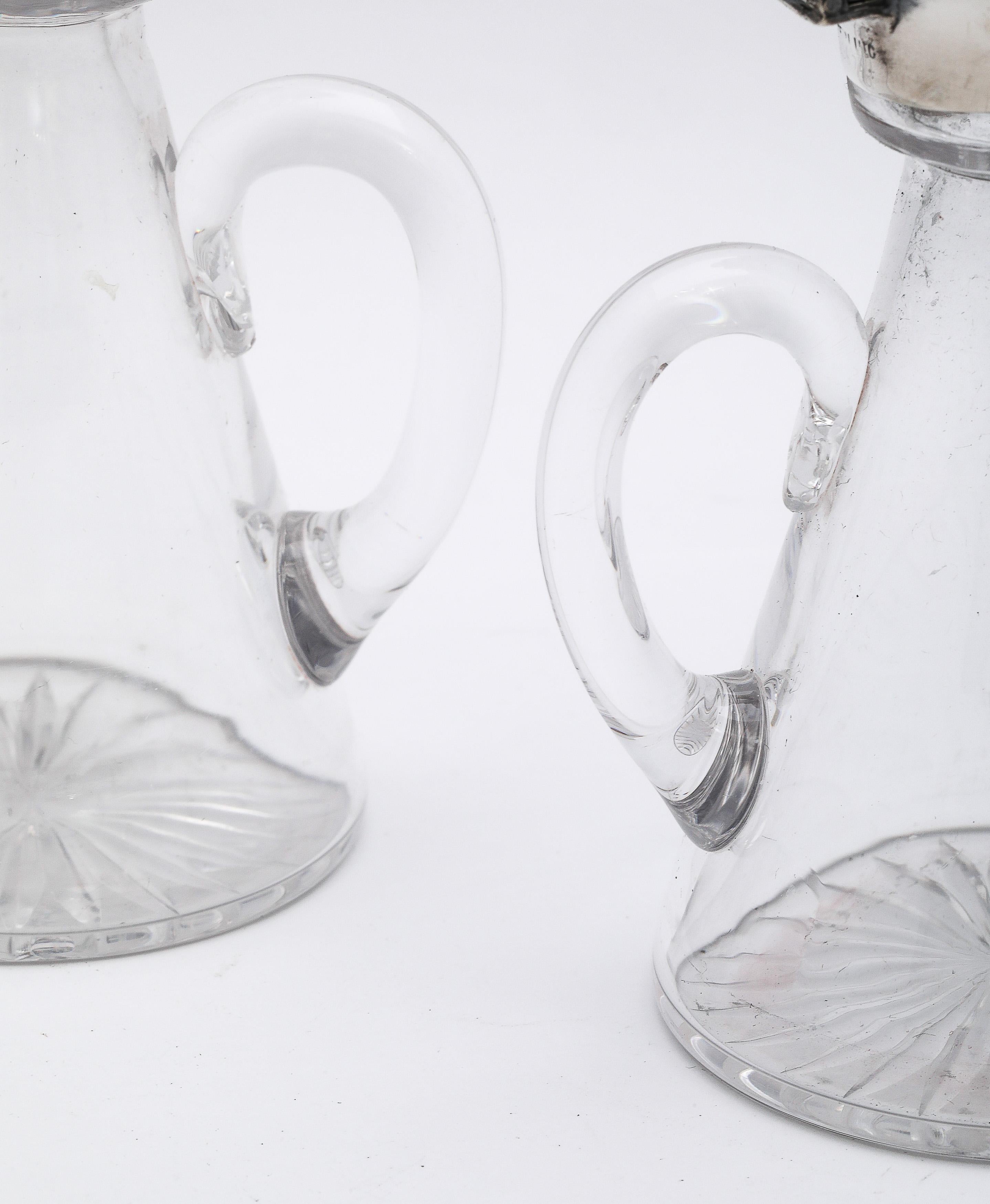 Edwardian Style Pair of Hand-Blown Sterling Silver-Mounted Whiskey Noggins/Tots For Sale 9