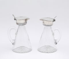 Edwardian Style Pair of Hand-Blown Sterling Silver-Mounted Whiskey Noggins/Tots