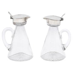 Edwardian Style Pair of Hand-Blown Sterling Silver-Mounted Whiskey Noggins/Tots