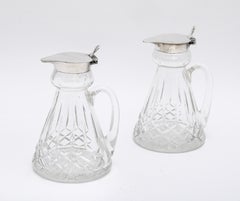 Paar mundgeblasene, in Sterlingsilber gefasste Whiskey Tots/Noggins im edwardianischen Stil