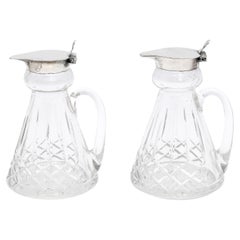 Edwardian-Style Pair of Hand Blown Sterling Silver-Mounted Whiskey Tots/Noggins