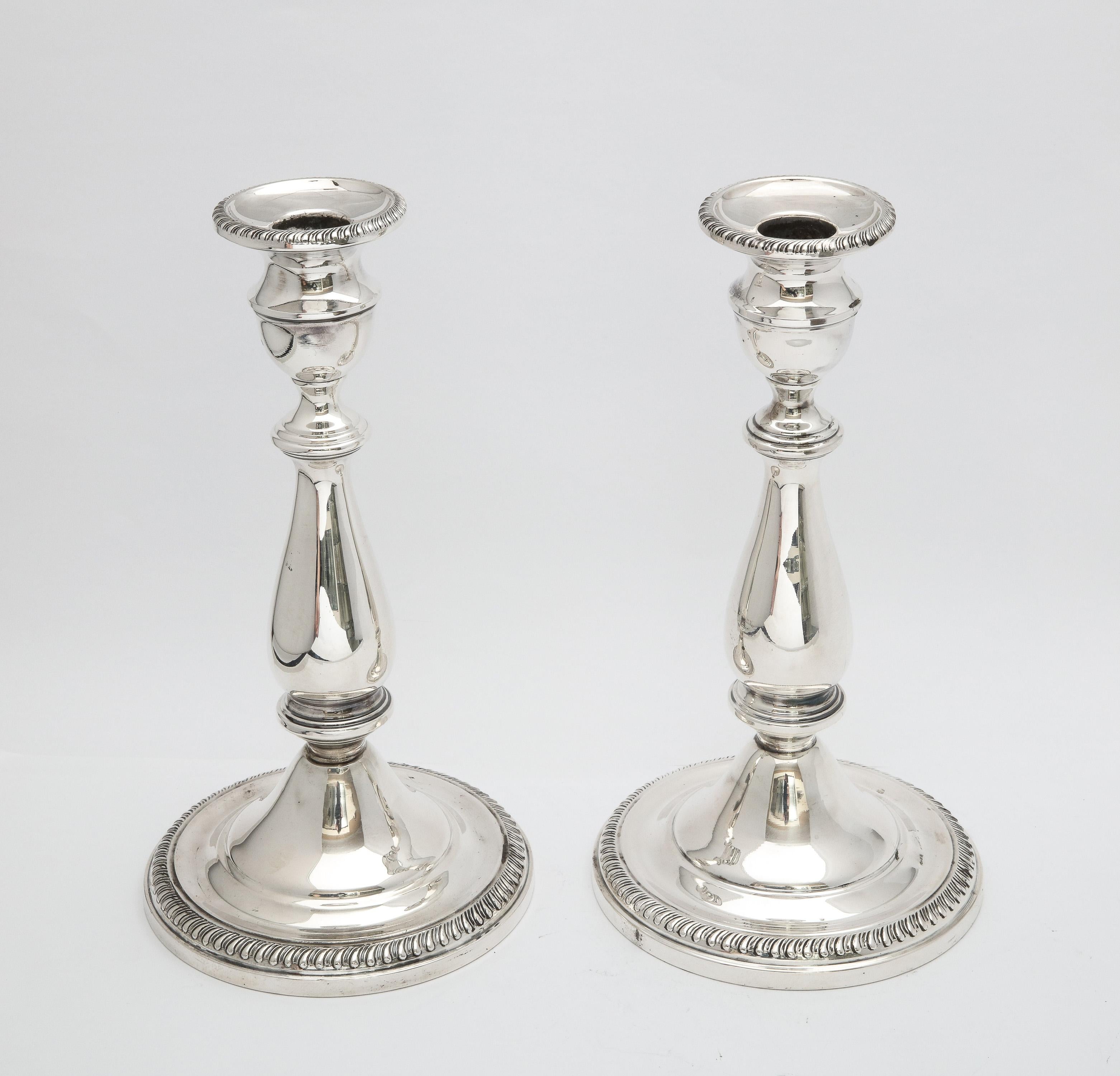 Mid-20th Century Edwardian-Style Pair of Sterling Silver Candlesticks  For Sale