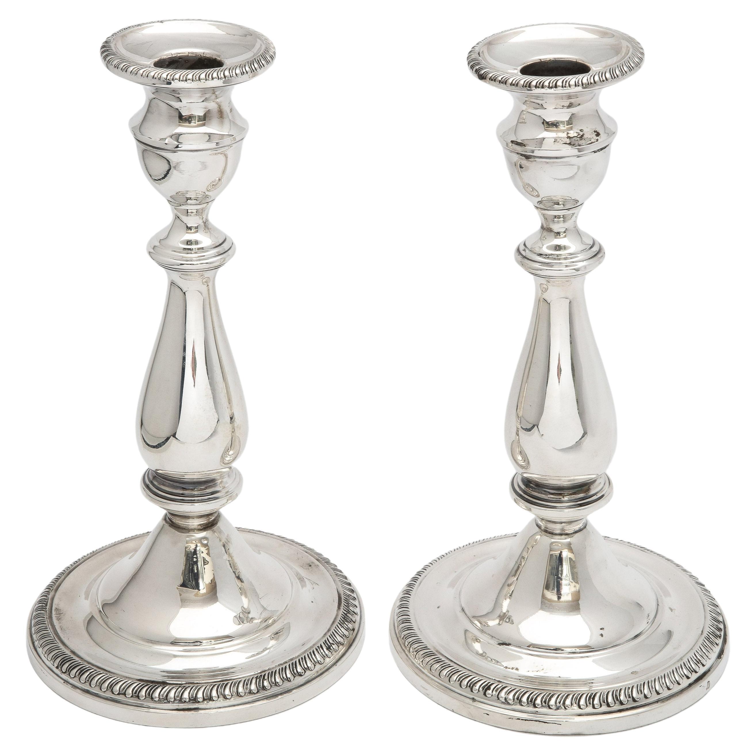 Edwardian-Style Pair of Sterling Silver Candlesticks  For Sale