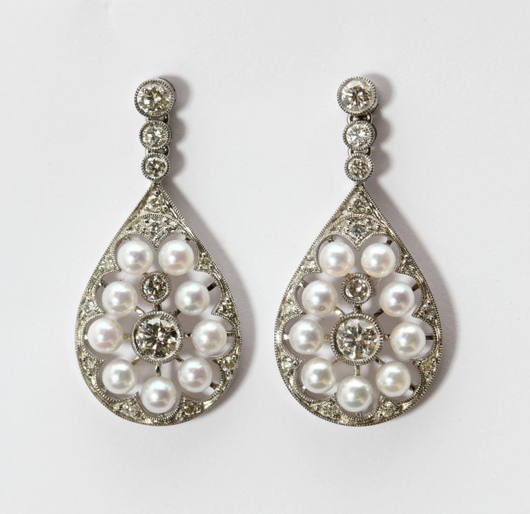 Edwardian Style Pearl and Diamond 18 Karat White Gold Earrings For Sale ...