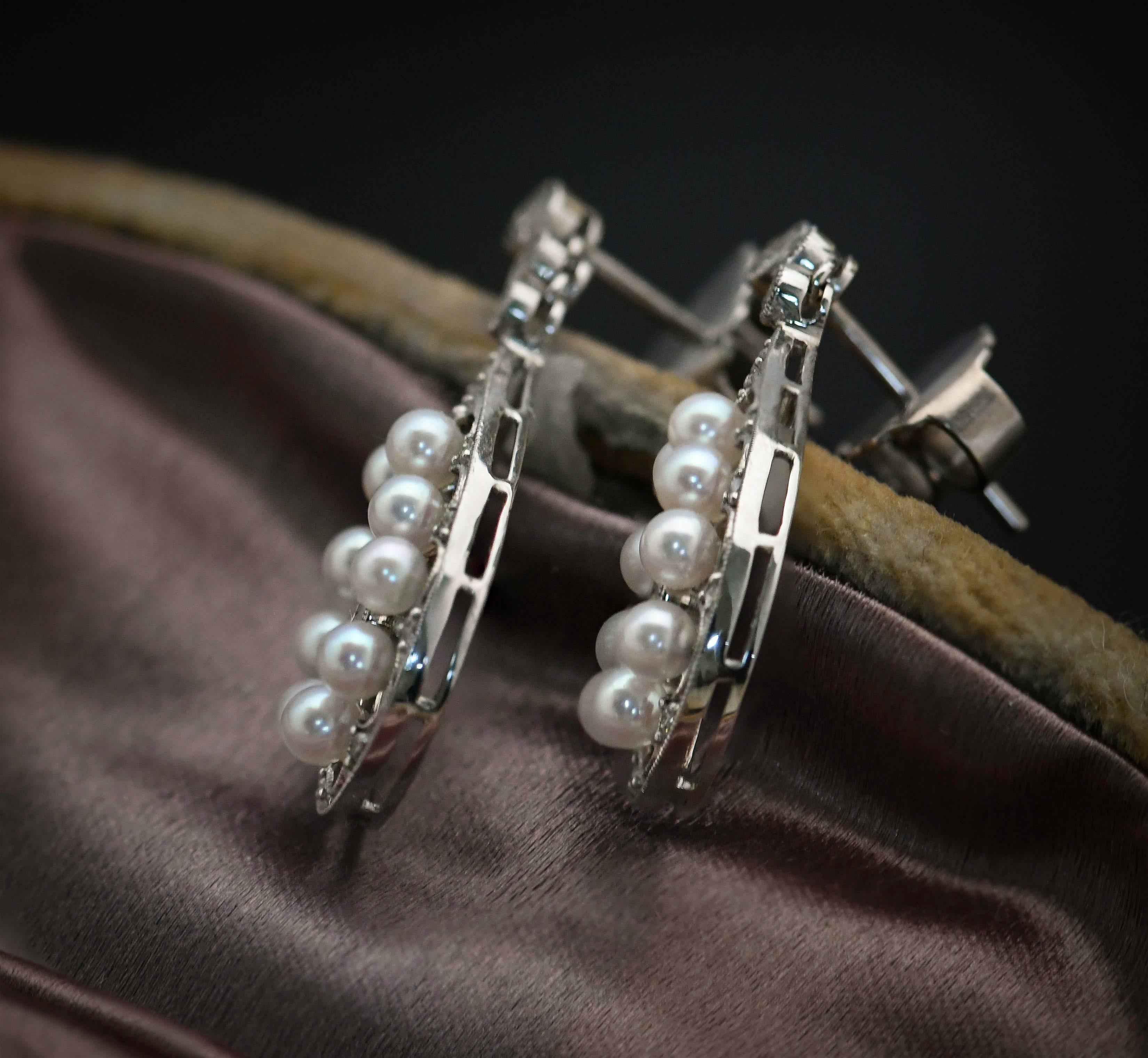 Edwardian Style Pearl and Diamond 18 Karat White Gold Earrings In Excellent Condition In Banbury, GB