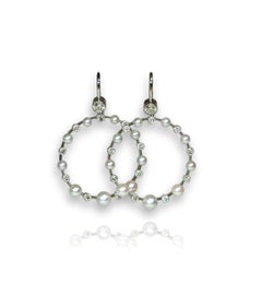 Edwardian Style Pearl and Diamond Hoop 18 Karat White Gold Earrings