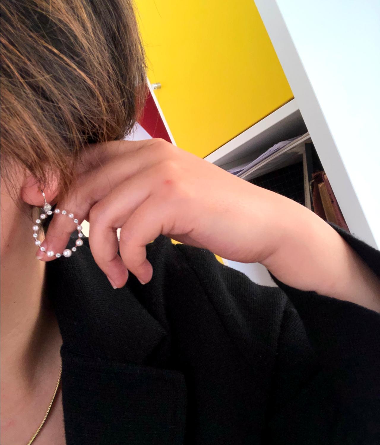 Women's or Men's Edwardian Style Pearl and Diamond Hoop 18 Karat White Gold Earrings