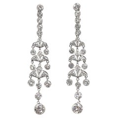 Retro Edwardian Style Platinum and Diamond Chandelier Long Dangle Earrings