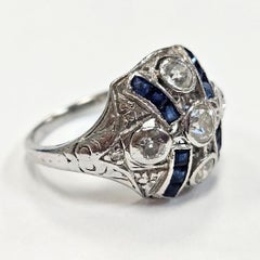 Edwardian Style Platinum Diamond and Sapphire Ring, 0.50 Carat Diamonds