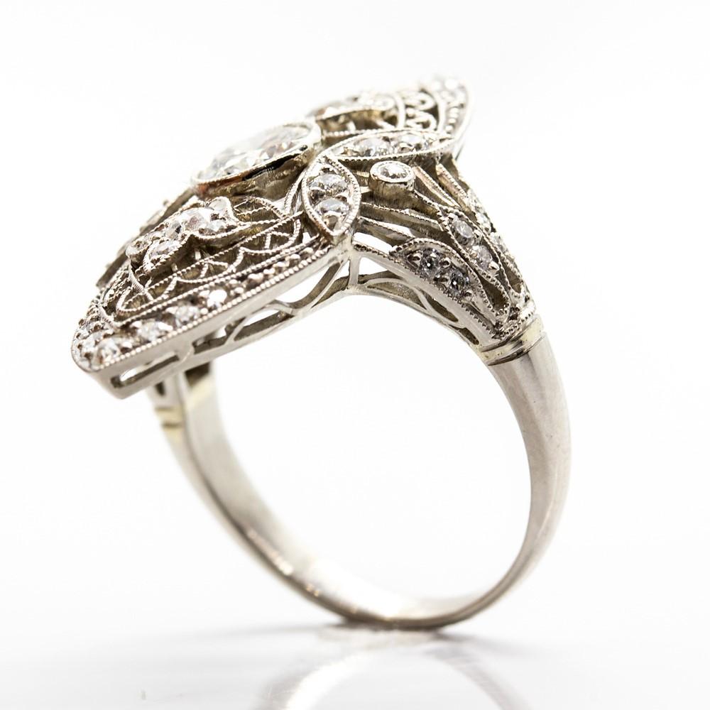 Edwardian Style Platinum Diamonds Ring For Sale 1