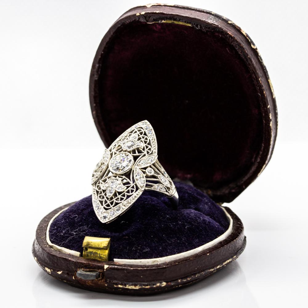 Edwardian Style Platinum Diamonds Ring For Sale 2