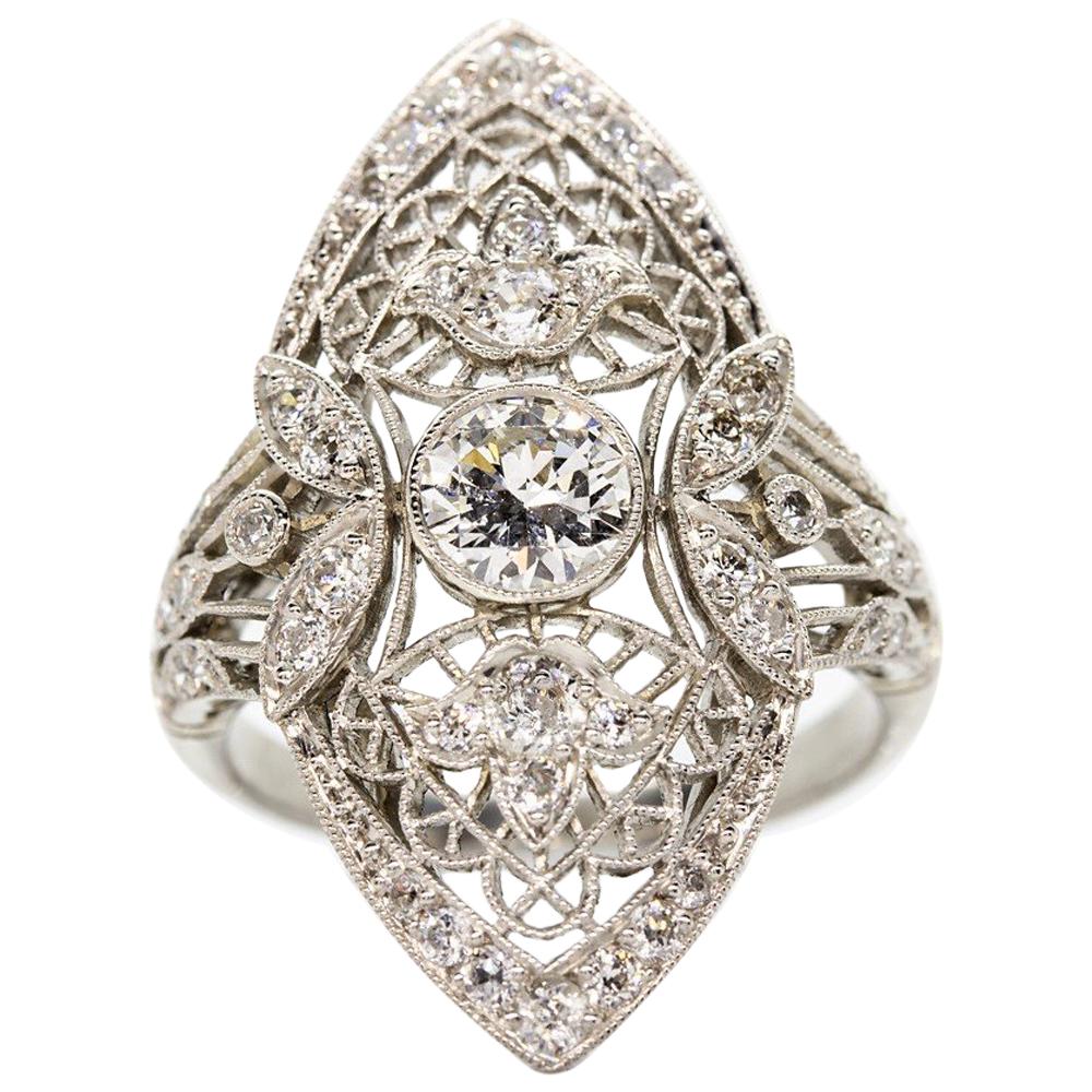 Edwardian Style Platinum Diamonds Ring For Sale