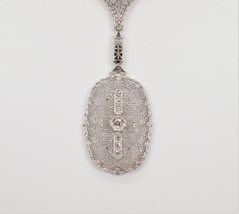 Edwardian Style Platinum White Gold Portrait Pendant Necklace w Diamond Accents For Sale 1