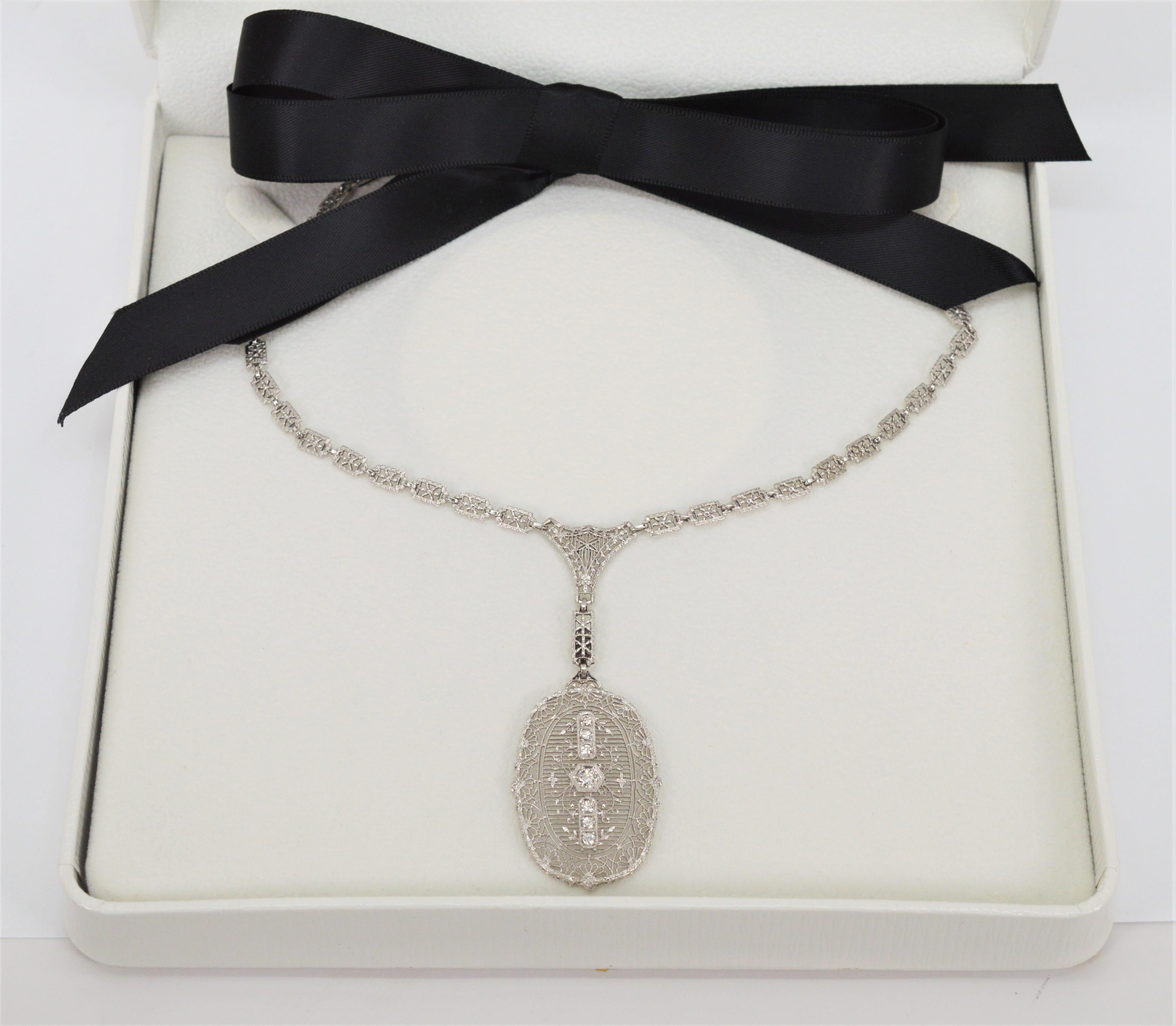 Edwardian Style Platinum White Gold Portrait Pendant Necklace w Diamond Accents For Sale 3