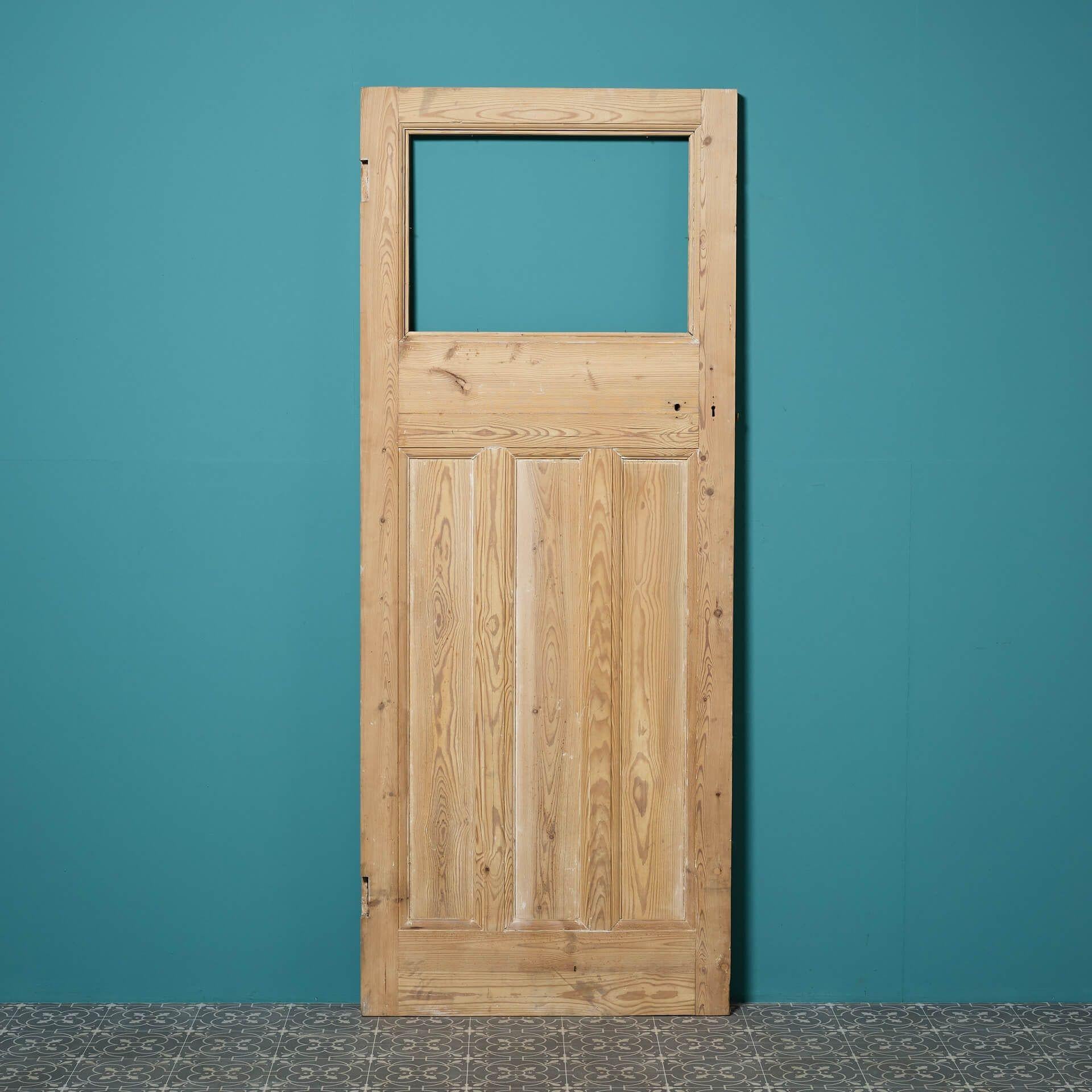 Edwardian Style Reclaimed Stripped Pine Door For Glazing In Fair Condition For Sale In Wormelow, Herefordshire