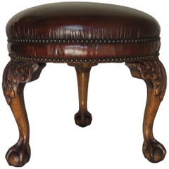 Edwardian Style Round Leather Bench with Ball and Claw Feet