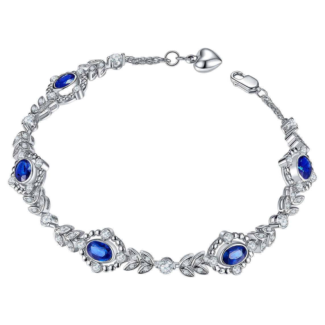 Eostre Edwardian Style Royal Blue Sapphire and Diamond Bracelet in 18K Gold For Sale
