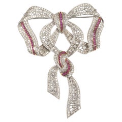 Edwardian Style Ruby and Diamond Bow Brooch
